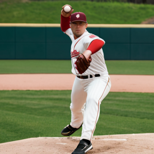 Home 14 **A baseball pitcher in mid-motion, perfectly balanced between speed and control, showcasing a powerful yet controlled throw.** (Focus: Balance of power & control in pitching)
