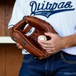 야구 상품 리뷰 작성법 - **Prompt 1: Initial Baseball Glove Examination**
"A close-up shot of a young adult, gender-neutr...