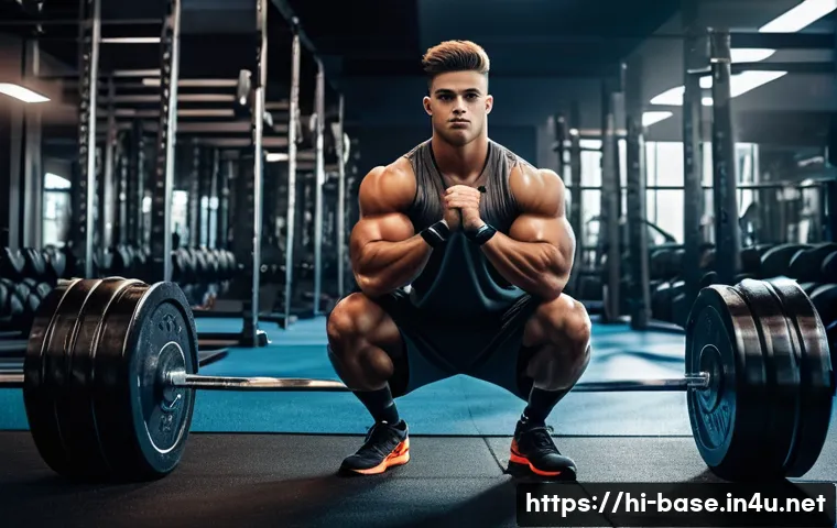야구 훈련 프로그램 만들기 - A young male baseball player in athletic gear performing a deep squat with a barbell in a well-equip...