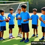 야구 코칭 팁  청소년 대상 - A group of young Indian boys and girls practicing basic sports skills on a sunny outdoor field, wear...